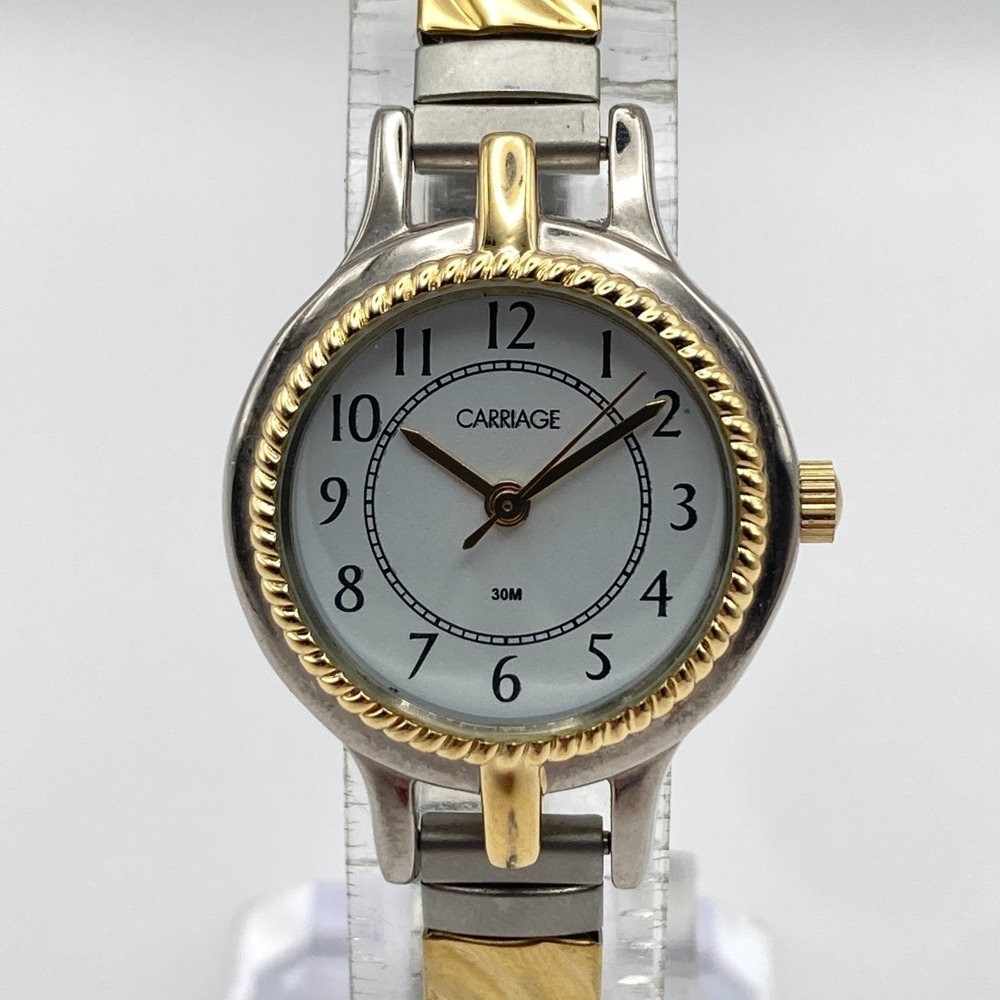Timex Carriage Women's Watch 24mm Silver Gold Tone Stretch Band New Battery 6.5"
